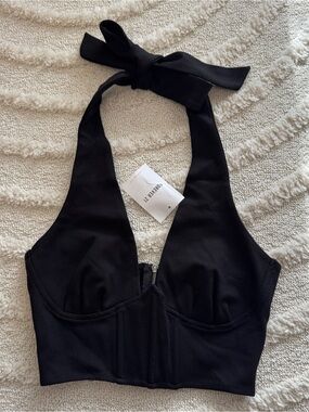 Forever 21 Black Corset Halter Top Women’s Size XS Y2K Style NWT